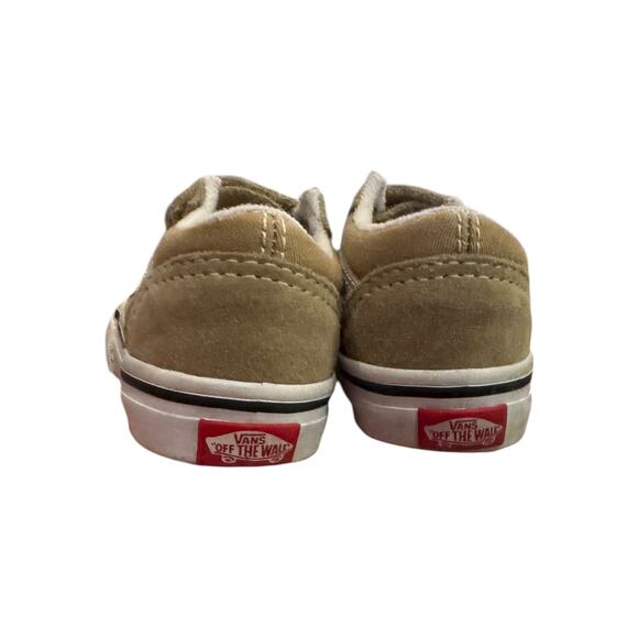 Vans Old Skool V Toddler Tan White Velcro Suede Canvas Sneakers 5 - Picture 4 of 5